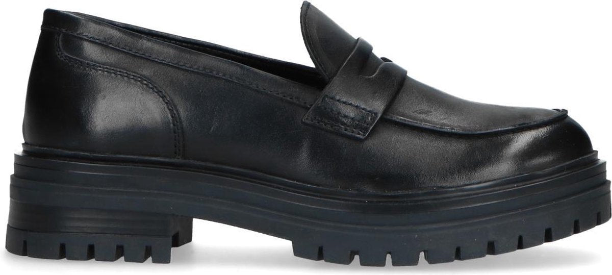 Manfield - Dames - Zwart leren loafers - Maat 38