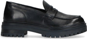 Manfield - Dames - Zwart leren loafers - Maat 38