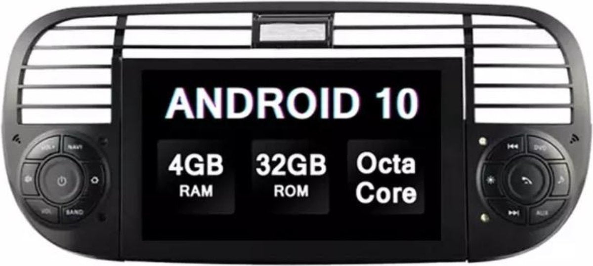 DVD speler Fiat 500 2007-2015 4+32GB Android 10 navigatie en multimediasysteem ZWART