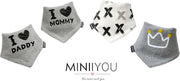 4 stuks - Bandana kwijl slabbetjes - grijs - i love mama papa - mommy daddy - kraamcadeau