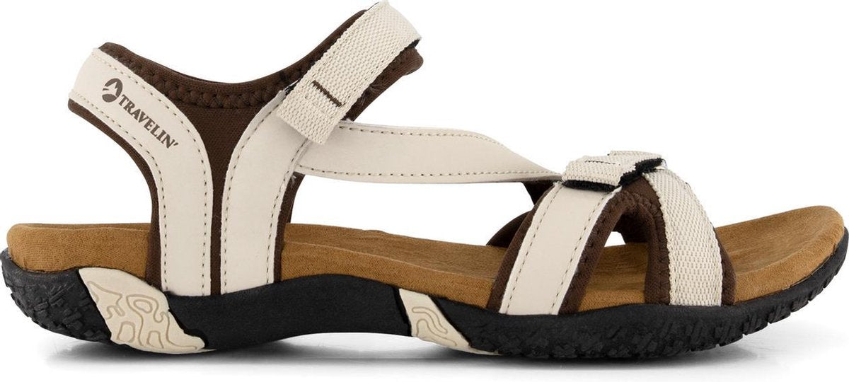 Travelin' Helsem - PU leren Dames sandaal - Wandelsandalen met profielzool - Wit leer - Maat 37