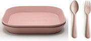 Mushie borden en bestek|Set 2 borden+Vork en Lepel|Blush oud roze|Kinderservies|BIBS|Bestek|Bord|
