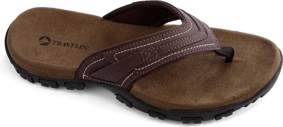 Travelin Dalen Teenslippers - Leren Outdoor Wandelsandalen met Profielzool - Bruin - Maat 41