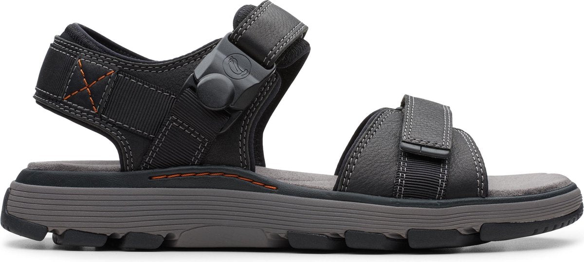 Clarks Un Trek Part Heren Sandalen - Black Leather - Maat 43