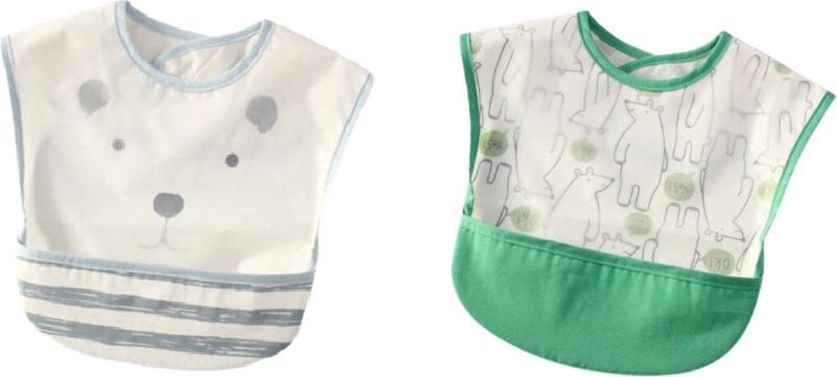 Slabbetje lente en zomer slab baby & dreumes - beren groen - waterproof waterdicht - kliedershort wasbaar