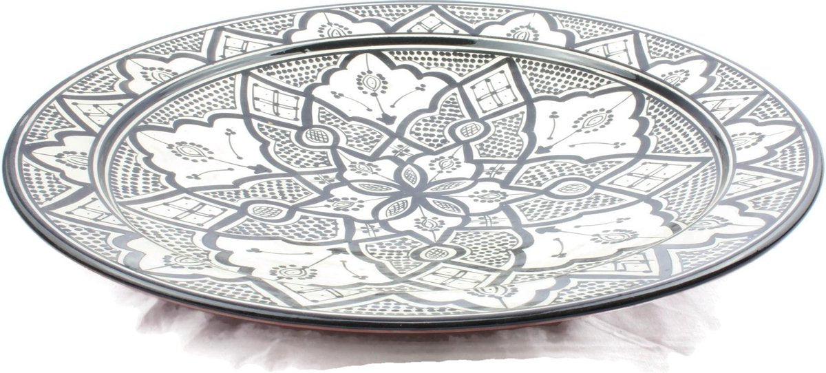 Fruitschaal / serveerschaal  H 8 cm Ø 42 cm zwart/wit