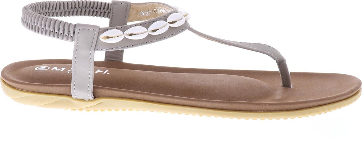 Mrch Label Nikki Slippers  Dames - Grijs/Beige - Schelpjes - Maat 36