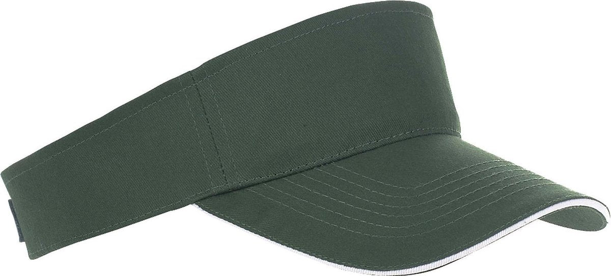 Donkergroen/wit zonneklep petje voor volwassenen - Katoenen donkergroene/witte zonnekleppen met klittenbandsluiting - Dames/heren