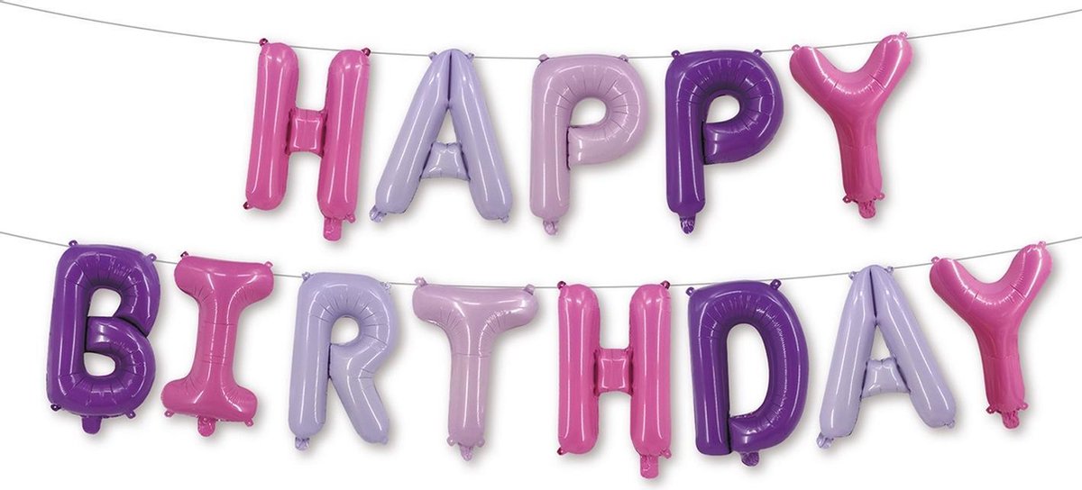 Tib Happy Birthday Ballonnenslinger Meisjes 40 Cm Roze/paars