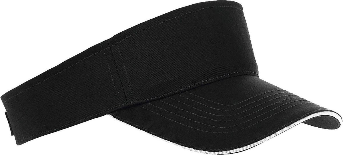 Zwart/wit zonneklep petje voor volwassenen - Katoenen zwarte/witte zonnekleppen met klittenbandsluiting - Dames/heren