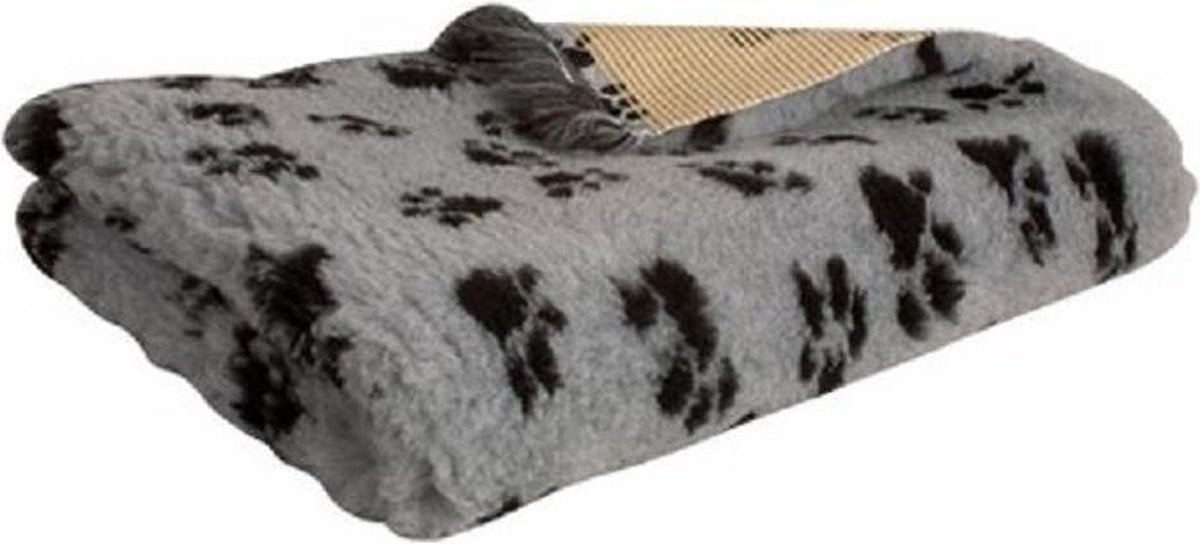 Vetbed Dierenmat Hondendeken Grijs met Zwarte Voetprint Latex Anti Slip 100x75cm