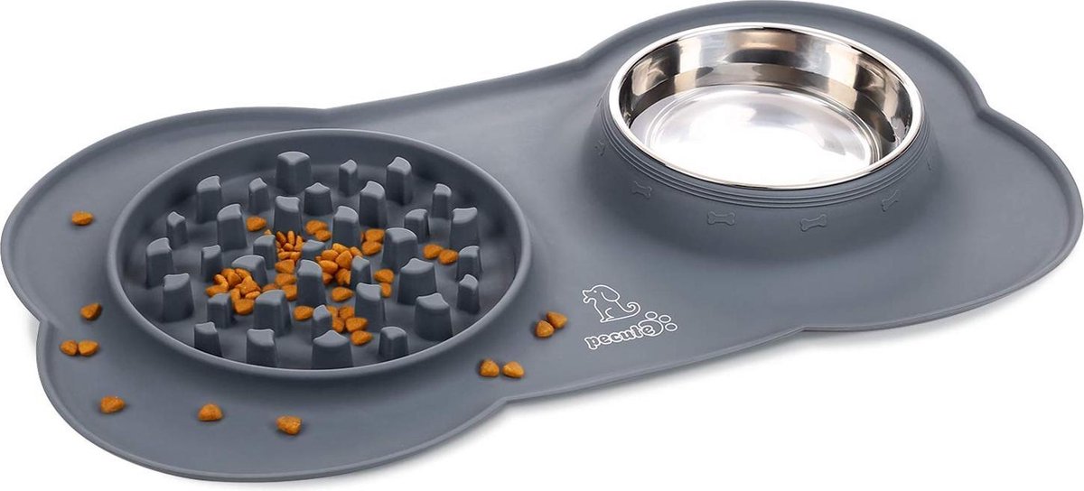 Voerbak hond met siliconen voor anti schrok effect | Siliconen van diervriendelijk en milieuvriendelijk veilig materiaal | Voerbak voorzien van anti-slip | Verhoogt eet tijd van uw hond en voorkomt brokjes op uw vloer