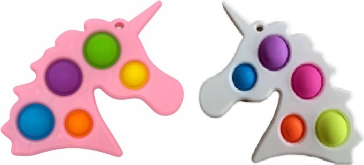 2 stuks Pop it Unicorn roze en wit - fidget toy - 15 x 16 cm