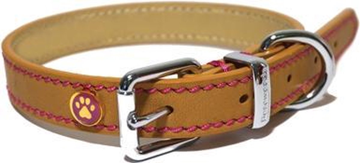 Luxury leather halsband voor hond  leer luxe zand 1