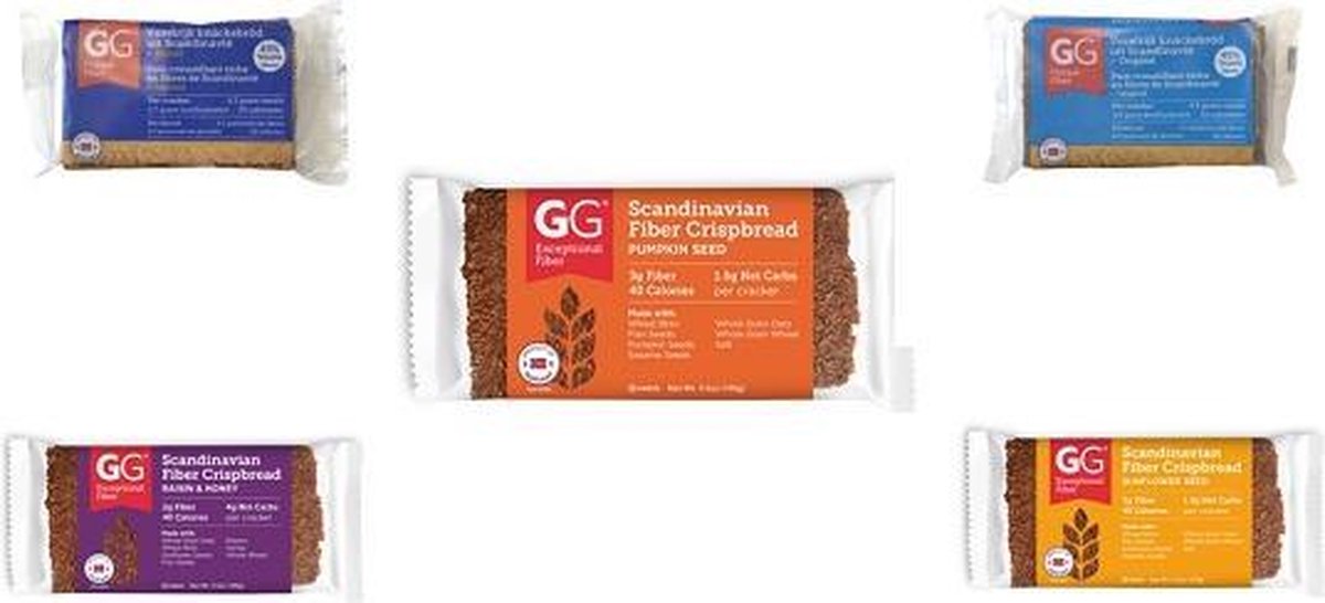 GG Bran | Mix Vezelrijke Crispbread | Voordeelpakket | 5 x 100g  | Eiwitrijke voeding | Koolhydraatarme Crackers   | Snel afvallen zonder poespas!