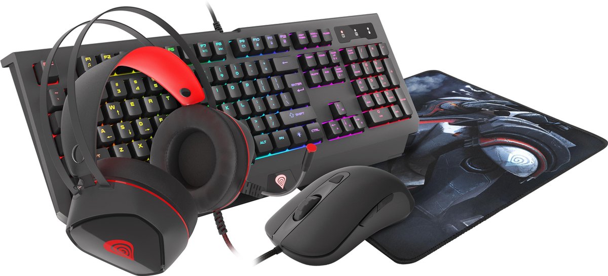 Genesis Cobalt 330 RGB – Gaming Combo Set 4 in 1 – Toetsenbord – Muis – Headset - Muismat