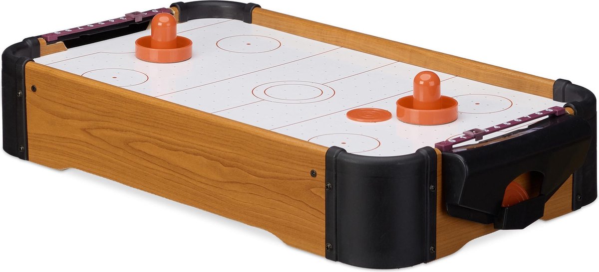 relaxdays airhockeytafel - tafelmodel airhockey tafel - met lucht - voor onderweg - bruin