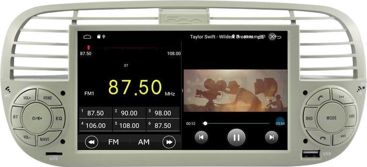 Fiat 500 2007-2015 4+32GB Android 10 navigatie en multimediasysteem WIT