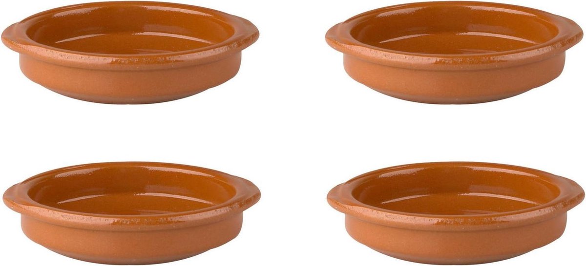 Set van 4x Tapas schaaltjes terracotta 12 x 3 cm ovenbestendig - Ovenschaaltjes - Creme brulee schaaltjes