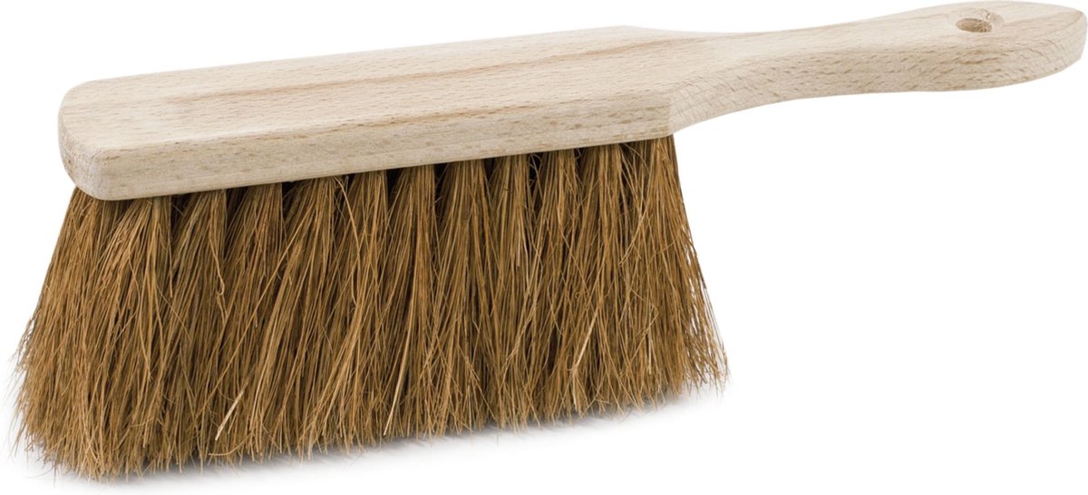 Houten stoffer/handveger met kokosvezel extra vol voor binnen en buiten