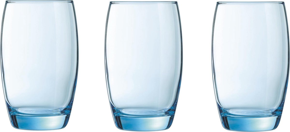 12x Stuks waterglazen/drinkglazen transparant blauw 350 ml - Glazen - Drinkglas/waterglas/sapglas