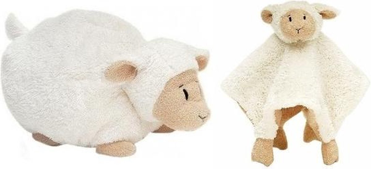 Happy Horse wit schaap/lammetje knuffeldoek/tuttel en liggend knuffeltje 26 cm - Kraamcadeau - Baby speelgoed