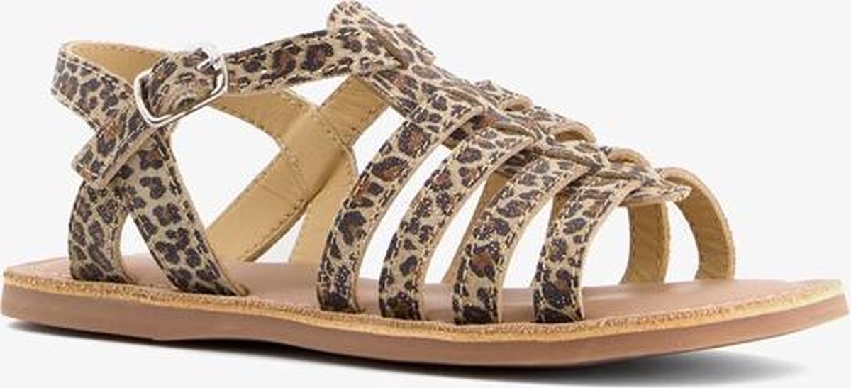 Groot leren meisjes sandalen met luipaardprint - Bruin - Maat 33