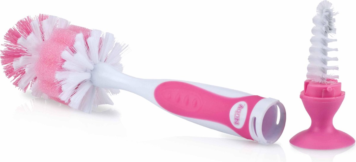 Nûby - Flessenborstel met kleinere speenborstel en zuignap - Roze