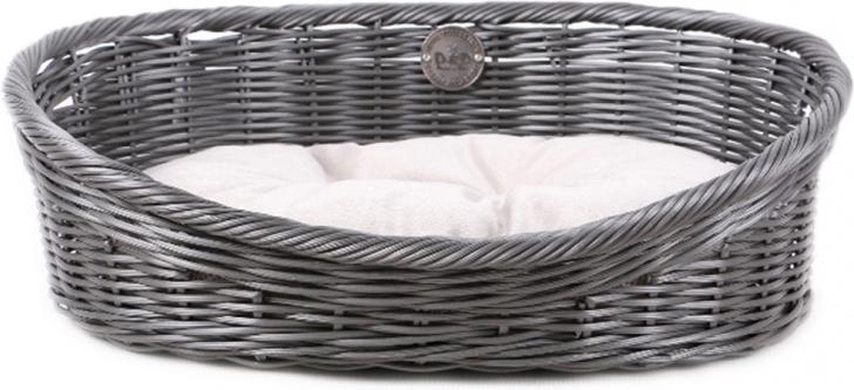 D&D Rustic rattan met kussen Grijs/antraciet L - 63x50x21cm