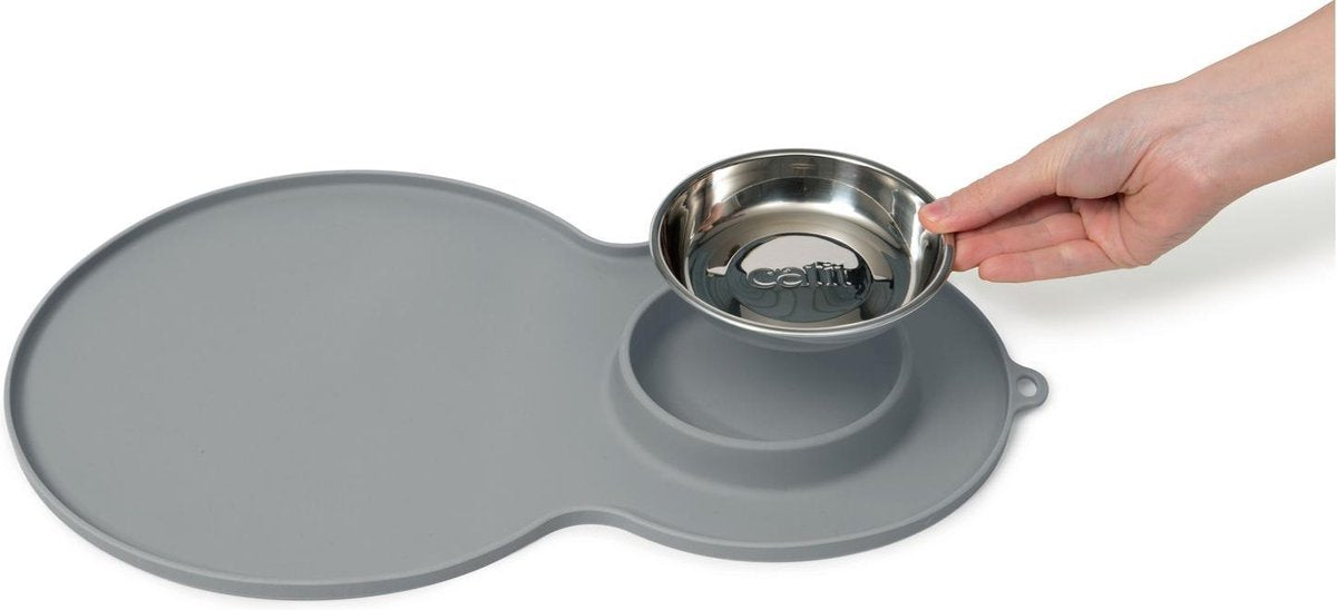 Catit Placemat Peanut Inclusief Rvs Bakje 35 x 23 x 3 cm - Voerbak - Grijs