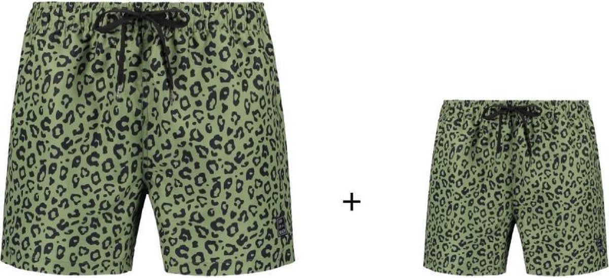 Son of a Beach panterprint zwembroek vader en zoon - groen - maat L + leeftijd 2 jaar