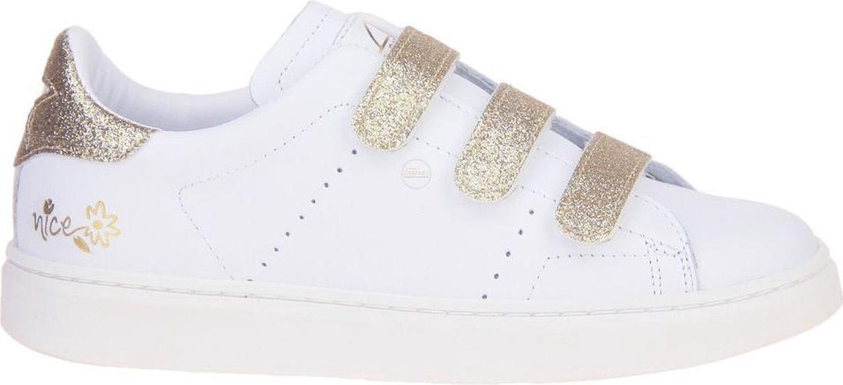 Gattino Wit-Gouden Velcroschoen Glitter