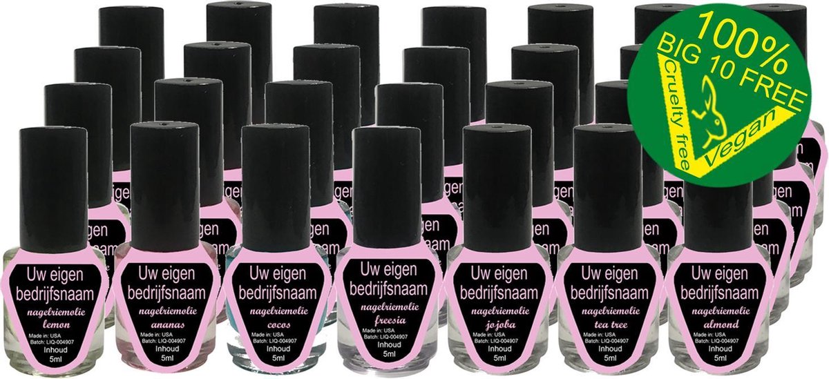 Nagelriemolie met eigen naam PEACH - (40 flesjes van 5ml) - white label - eigen merknaam - eigen bedrijfsnaam
