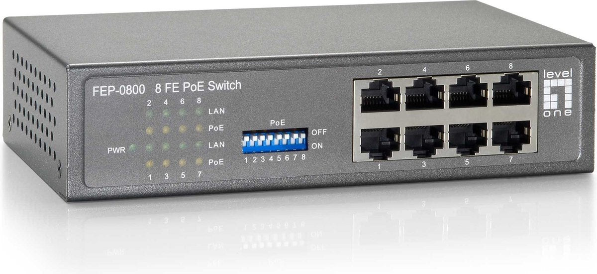 LevelOne FEP-0800W65 Fast Ethernet (10/100) Grijs Power over Ethernet (PoE)