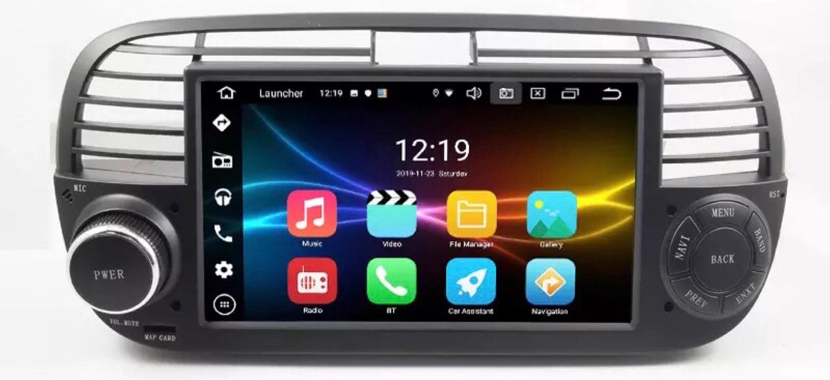 Fiat 500 2007-2015 Android 10 navigatie en multimediasysteem autoradio bluetooth usb wifi 2+32GB ZWART