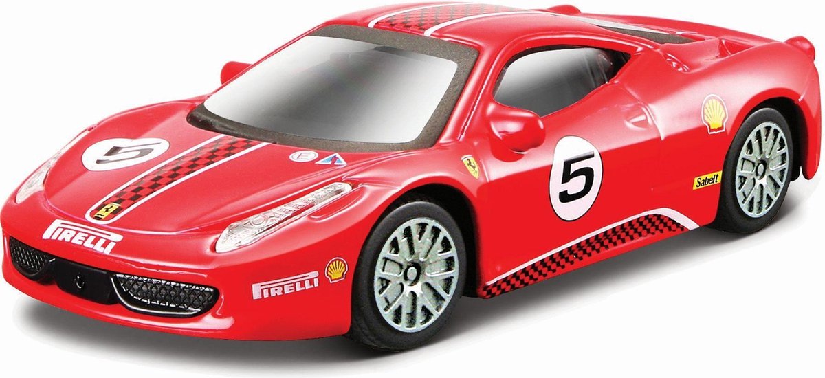 Bburago  FERRARI 458 CHALLENGE #5 RACE & PLAY rood/wit/zwart schaalmodel 1:43