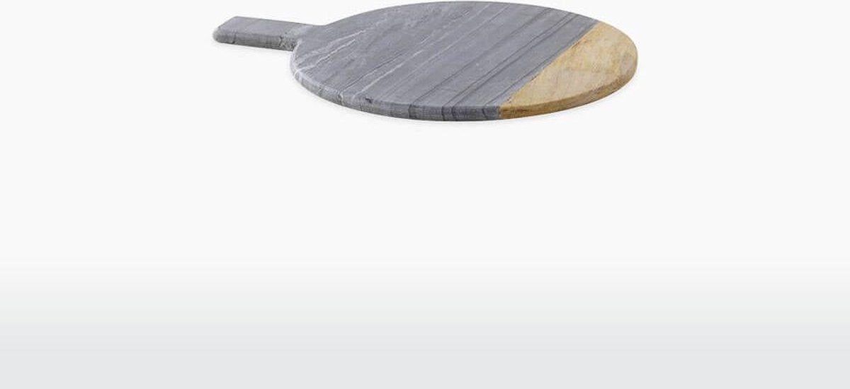 Nkuku Ronde Marmeren Serveerplank - BWARI - Mangohout & Grijs Marmer - Small (2 x 41 x 32 cm)