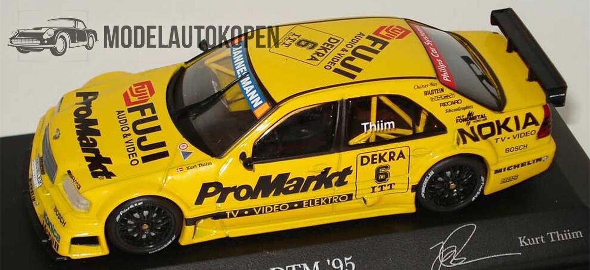 1995 Mercedes C Klasse DTM Team Promarkt Kurt Thiim (Geel) 1/43 Minichamps - Modelauto - Schaalmodel - Model auto - Miniatuurautos - Miniatuur auto