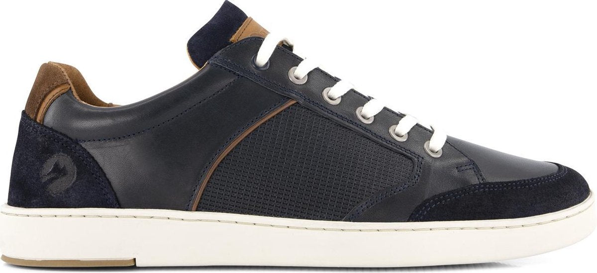 Travelin' Shirlett - Casual leren herensneakers - Veterschoen - Navy Blauw Leer - Maat 43