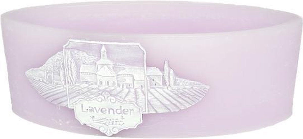 Lila lavendel veld geurend ovale wax windlicht 95/125/270 (incl. 2 stuks 3 uurs theelichten)