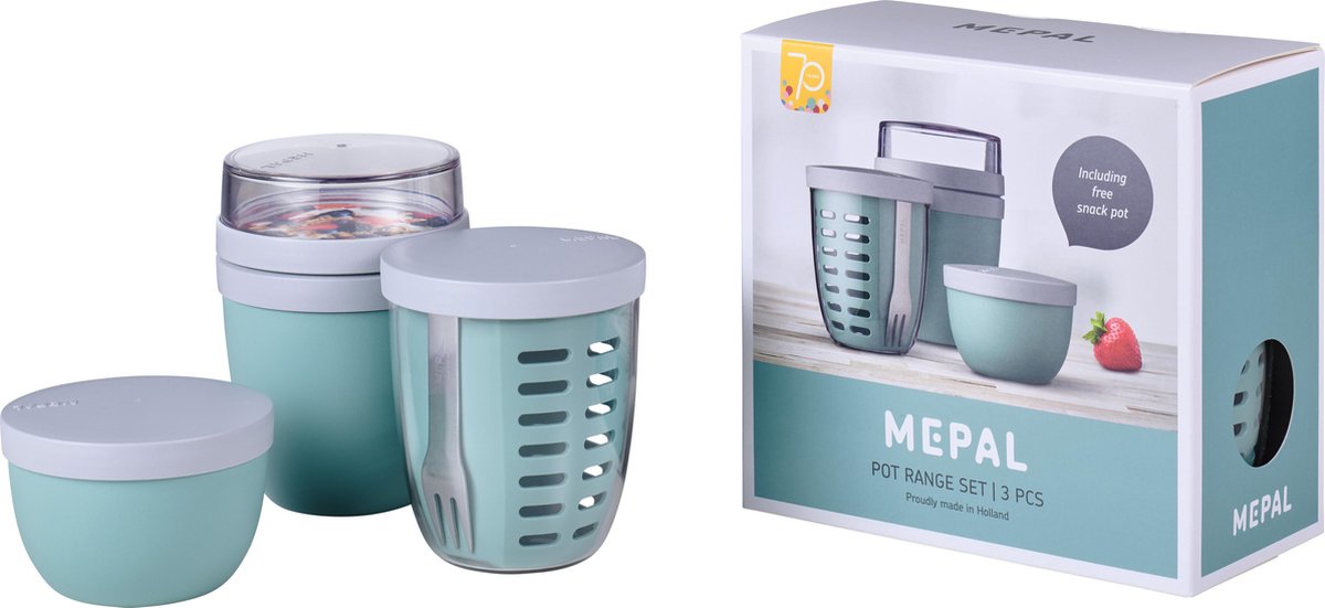 Mepal - Pottenrange Ellipse 3-delig – lekdicht - Nordic green – Muesli beker