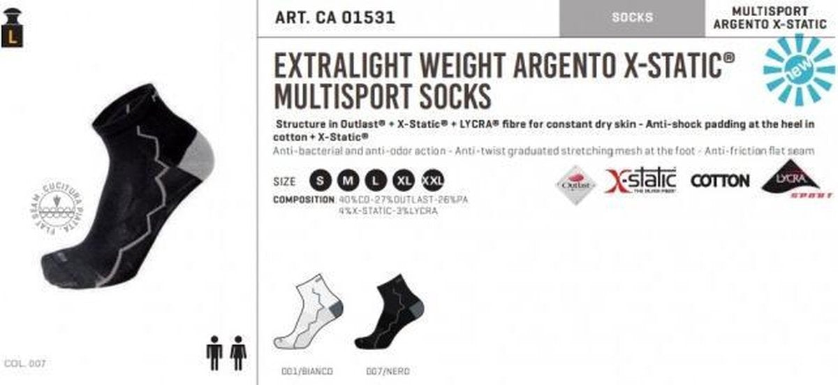Light weight Extra Dry X-static outlast multisport sock black XXL