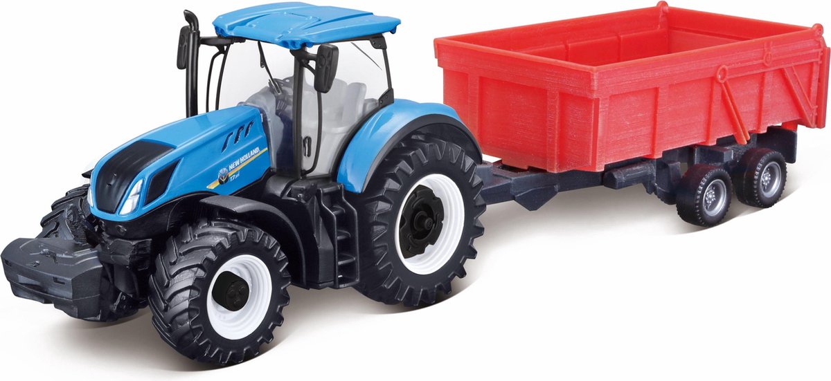 New Holland T7.315 Tractor + Tipping Trailer 10 Cm blauw/rood