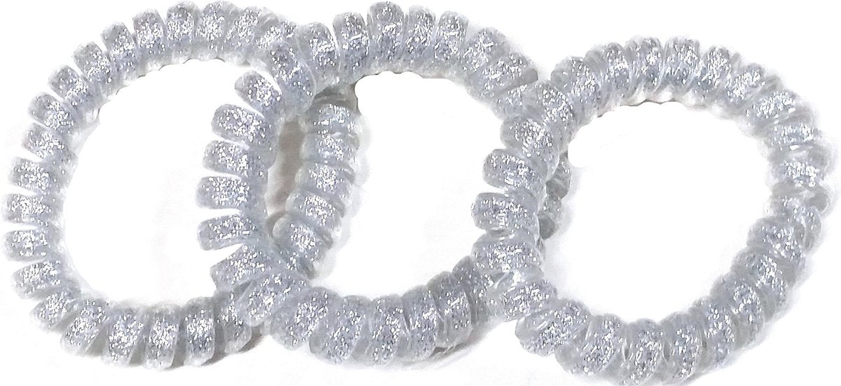 Rojafit “Telefoonkabel” Haarelastiek - Maxi - Ø 50 mm - Set 3 Stuks - Zilverglitter