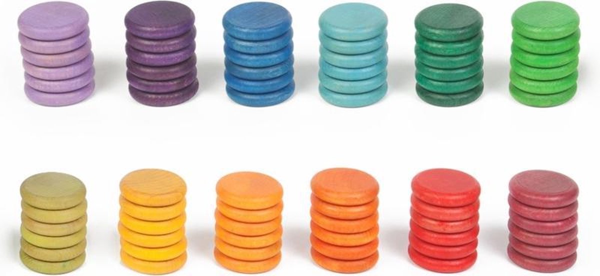 Grapat Houten Speelgoed 72 x Munten (12 kleuren)