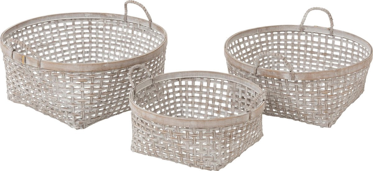 J-Line Set 3 Manden Gevlochten Bamboe White Wash