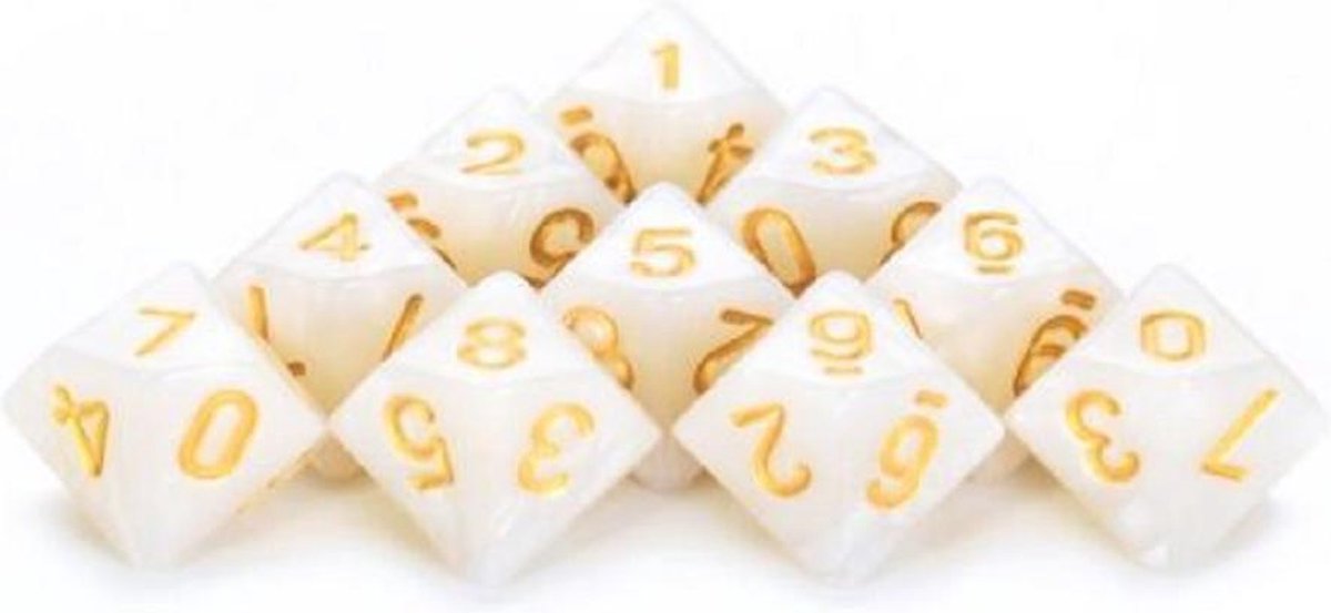 10-Kantige Dobbelsteen (SET van 10 STUKS) - D10 - Wit Goud - Hoge Kwaliteit - 10 Zijdige Dobbelsteen - Stipco