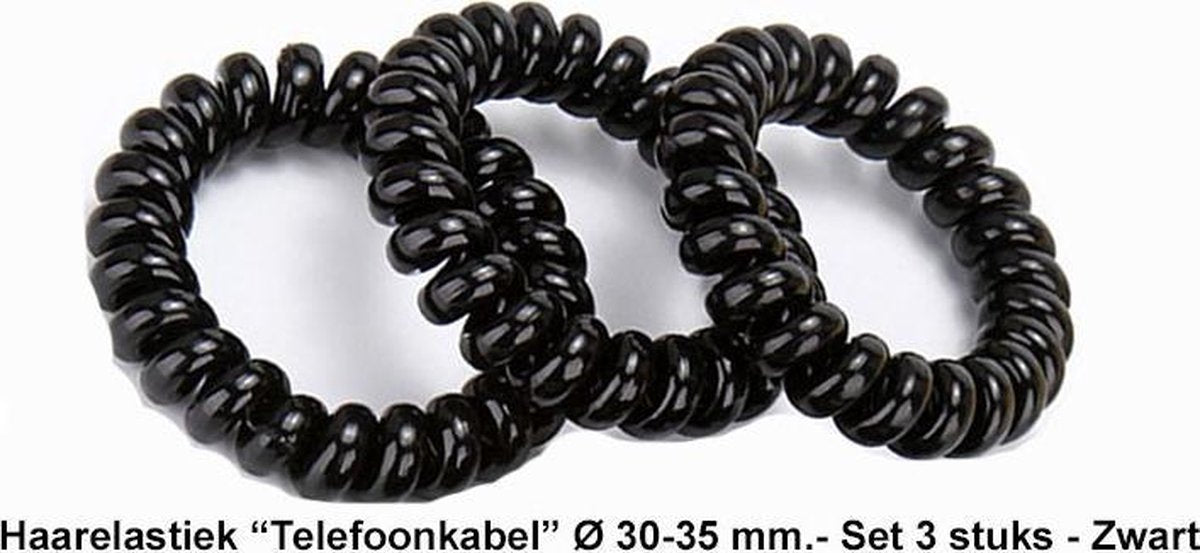 Rojafit “Telefoonkabel” Haarelastiek - Mini - Ø 30-35 mm - Set 3 Stuks - Zwart