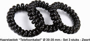 Rojafit “Telefoonkabel” Haarelastiek - Mini - Ø 30-35 mm - Set 3 Stuks - Zwart