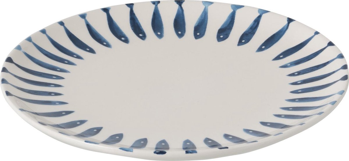 J-Line Bord Rond Visjes Dolomiet Wit/Blauw Small